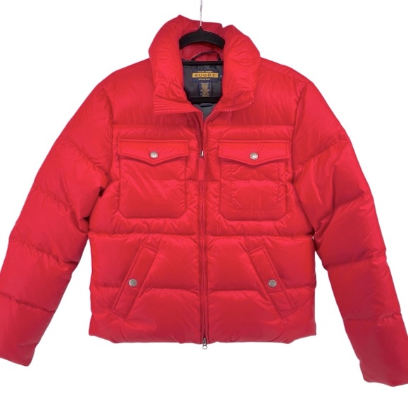 Ralph Lauren RUGBY Red RLFC Down Feather Puffer Coat Jacket Women’s Large - Picture 1 of 15